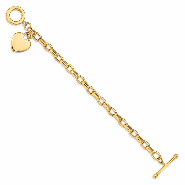 Lovely Rita's Bracelets 14k yellow gold link bracelet with dangle heart charm 7.5-inch length