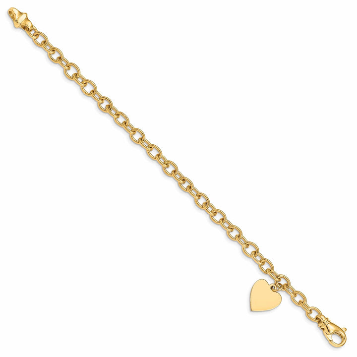 Lovely Rita's Bracelets 14k Yellow Gold Link Bracelet with Heart Charm 8.5-inch, 13-mm wide