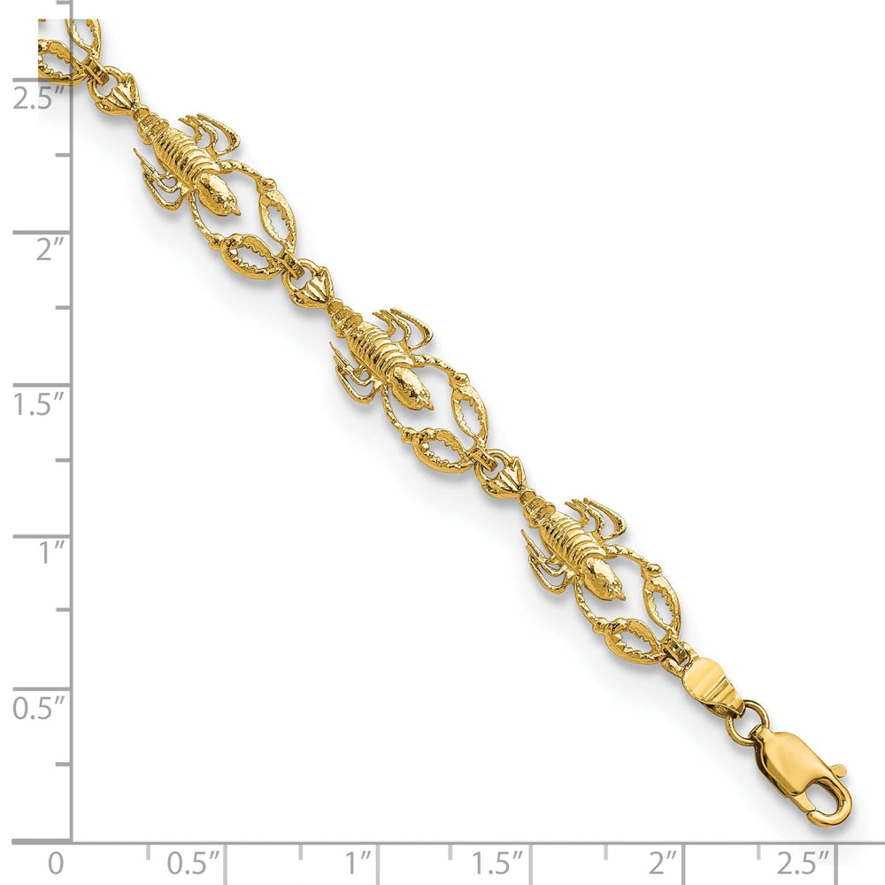 Lovely Rita's Bracelets 14k yellow gold lobster design bracelet. Textured polished finish, 7.5-inch, 8.05-mm wide,