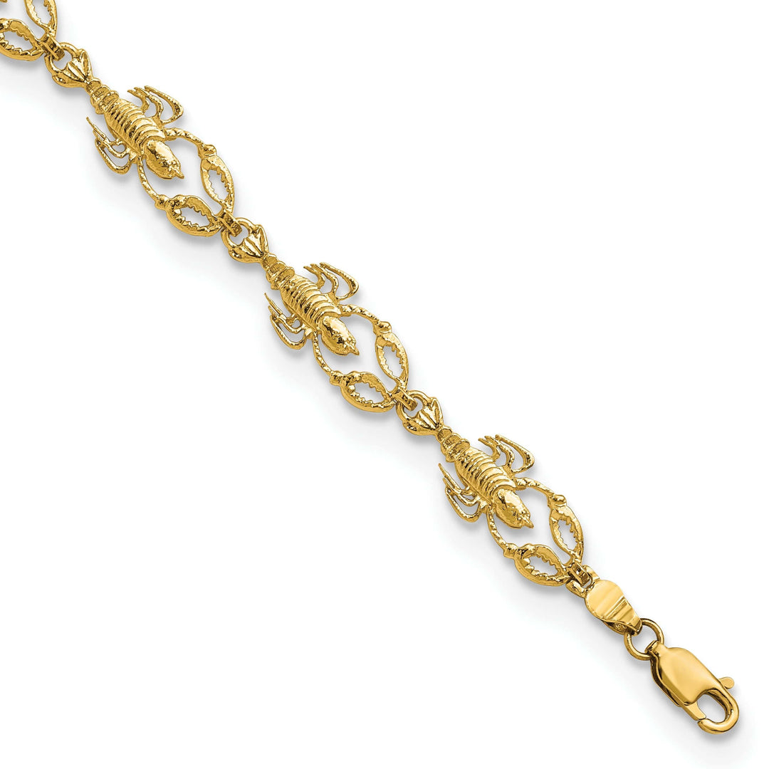 Lovely Rita's Bracelets 14k yellow gold lobster design bracelet. Textured polished finish, 7.5-inch, 8.05-mm wide,