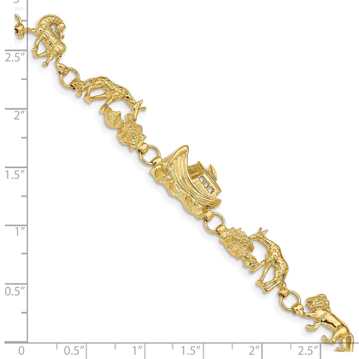 Lovely Rita's Bracelets 14k yellow gold Noah's Ark bracelet with lions, giraffes, and horses. 7-inch, 11-mm wide