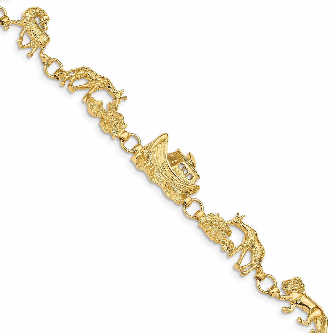 Lovely Rita's Bracelets 14k yellow gold Noah's Ark bracelet with lions, giraffes, and horses. 7-inch, 11-mm wide