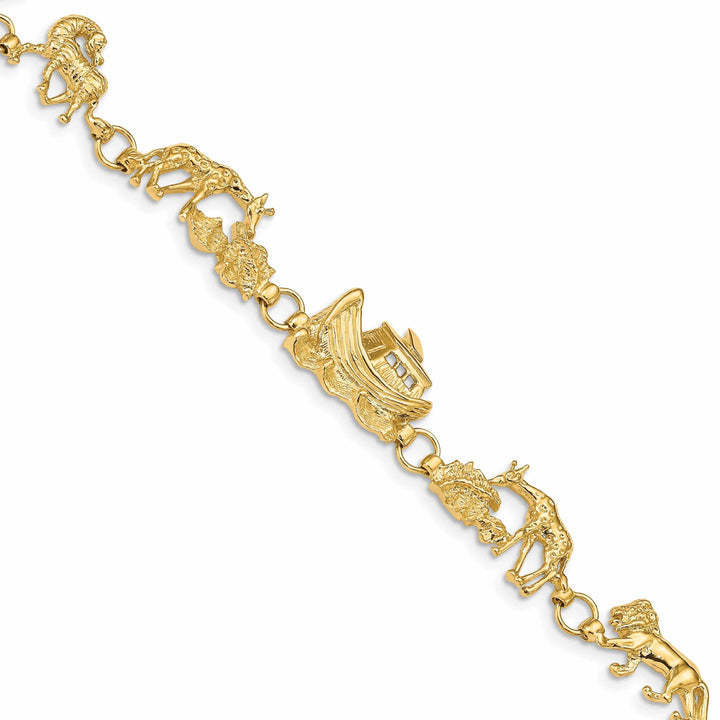 Lovely Rita's Bracelets 14k yellow gold Noah's Ark bracelet with lions, giraffes, and horses. 7-inch, 11-mm wide