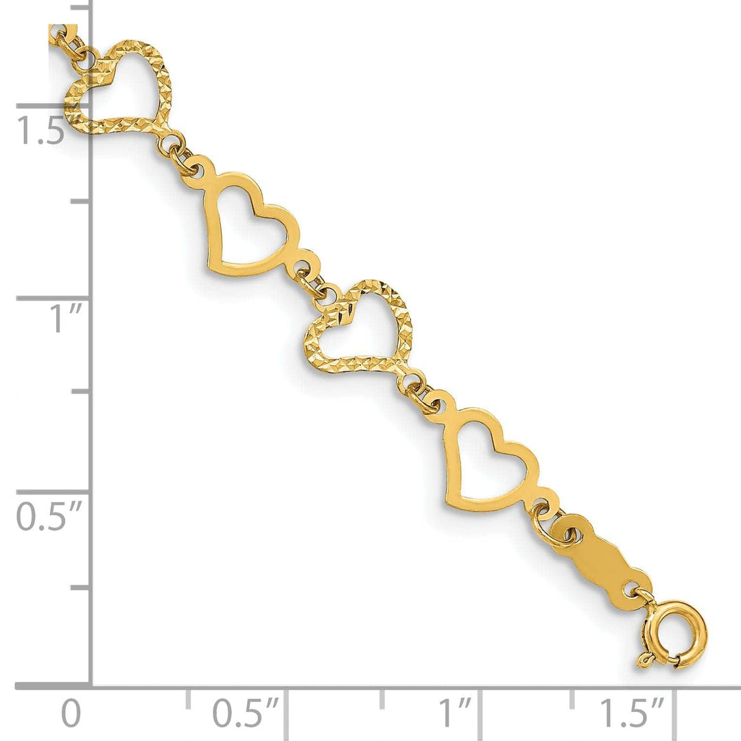 Lovely Rita's Bracelets 14K Yellow Gold Open Hearts Bracelet 7.25-inch