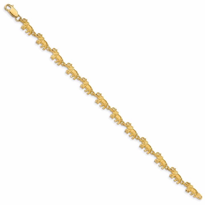 Lovely Rita's Bracelets 14k yellow gold solid elephant fancy design bracelet. 7-inch, 6.5-mm wide