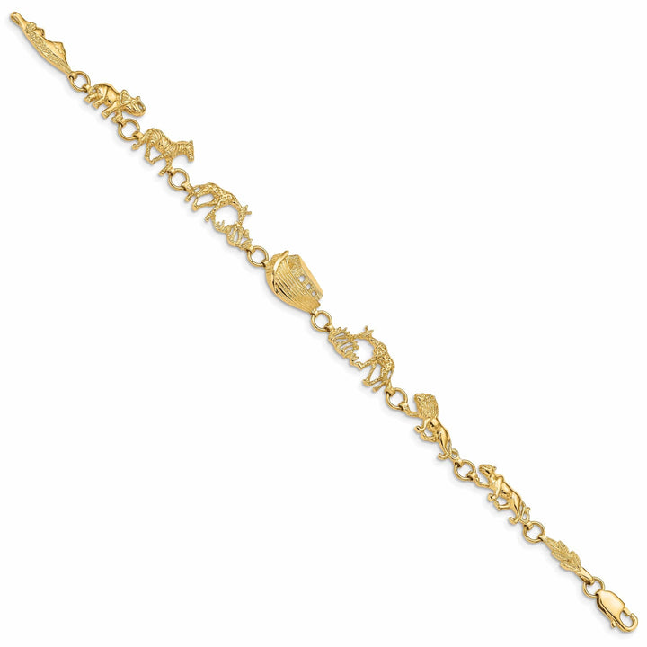 Lovely Rita's Bracelets 14k yellow gold textured polished finish Noah's Ark design bracelet. 7-inch, solid 9.5-mm wide