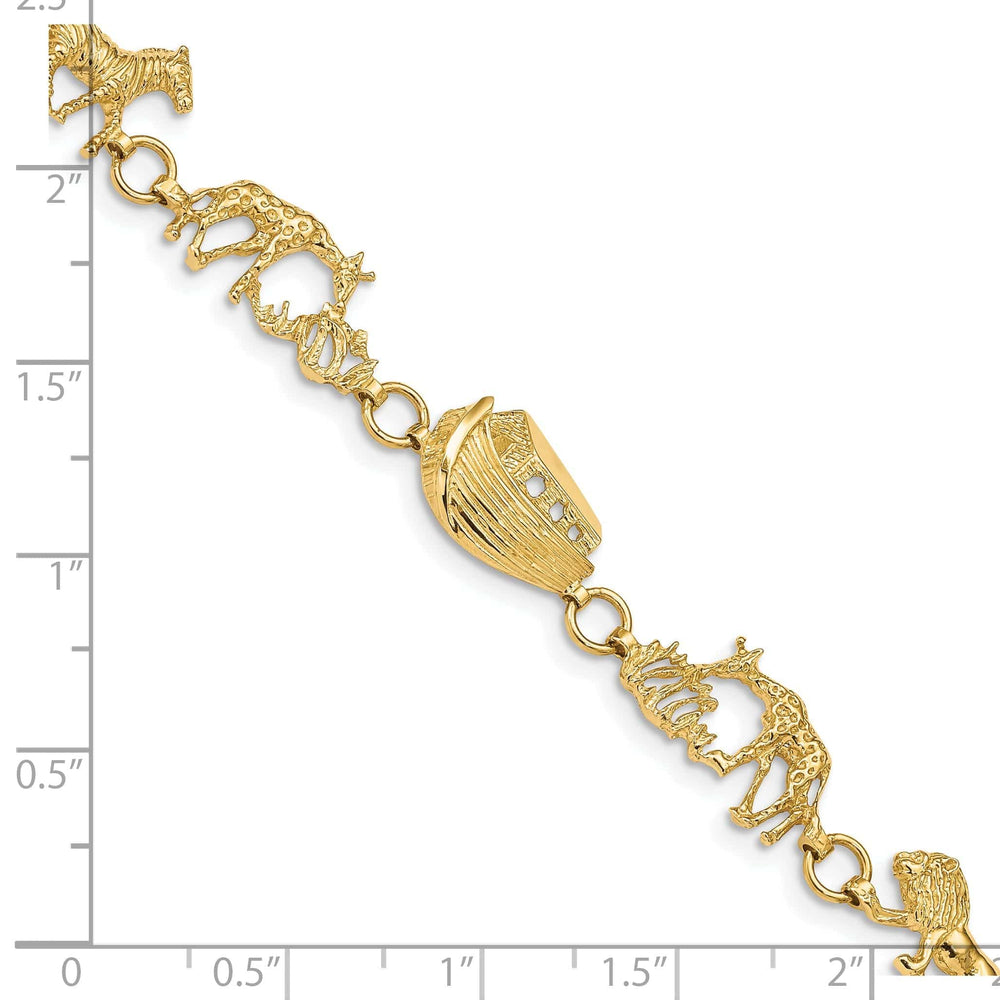 Lovely Rita's Bracelets 14k yellow gold textured polished finish Noah's Ark design bracelet. 7-inch, solid 9.5-mm wide