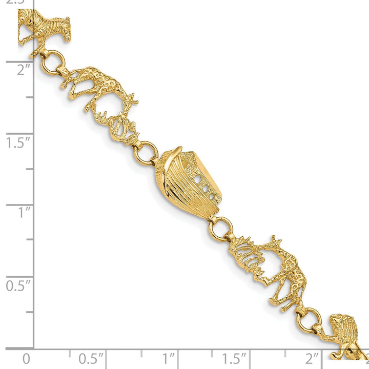 Lovely Rita's Bracelets 14k yellow gold textured polished finish Noah's Ark design bracelet. 7-inch, solid 9.5-mm wide