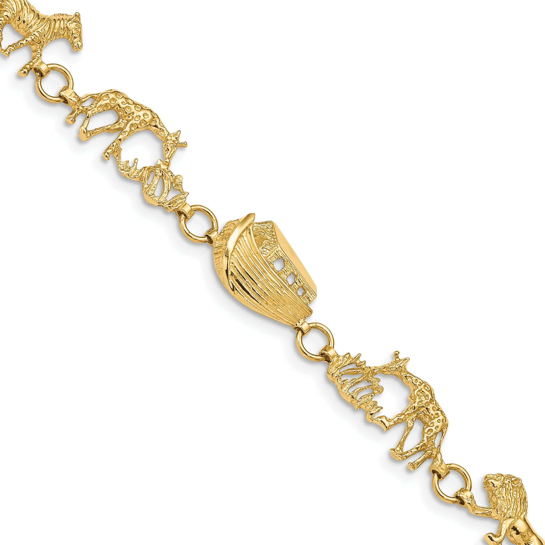 Lovely Rita's Bracelets 14k yellow gold textured polished finish Noah's Ark design bracelet. 7-inch, solid 9.5-mm wide