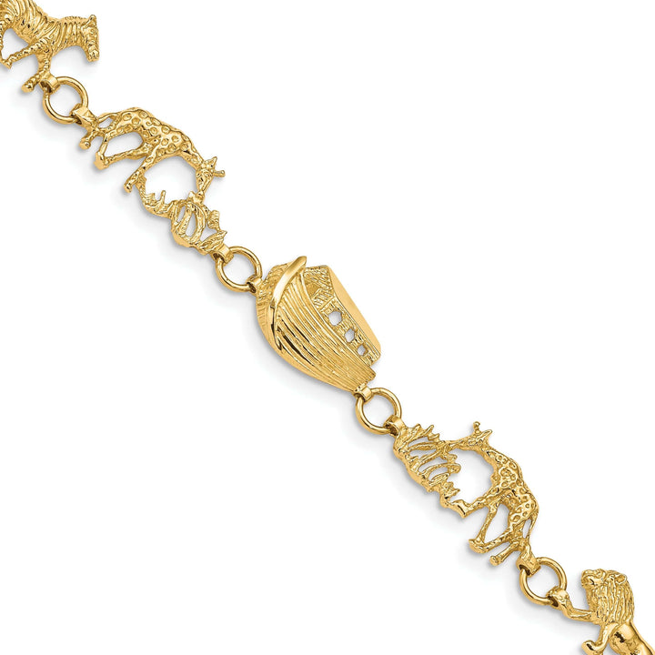 Lovely Rita's Bracelets 14k yellow gold textured polished finish Noah's Ark design bracelet. 7-inch, solid 9.5-mm wide