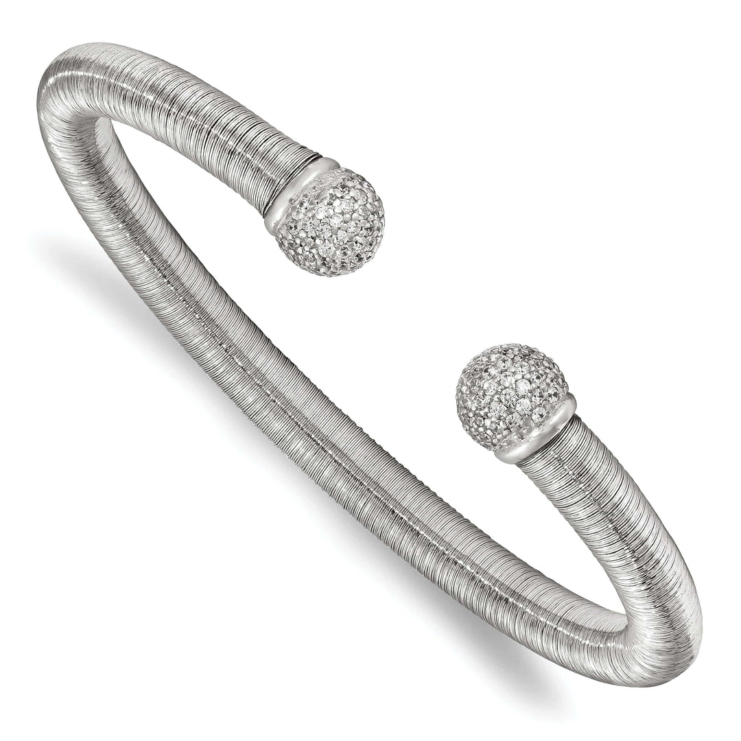 Lovely Rita's Bracelets Leslie Silver Rhodium C.Z Textured Cuff Bangle