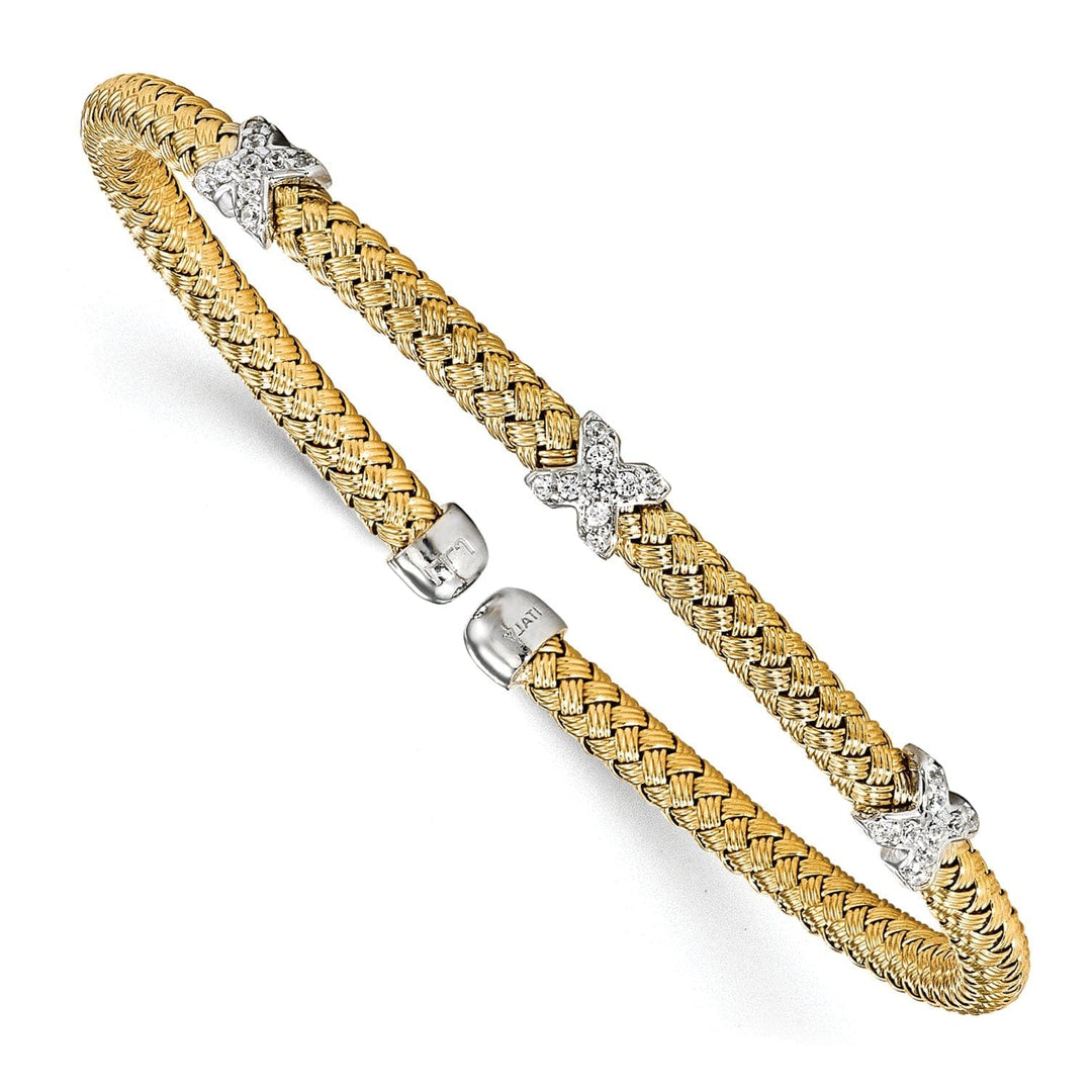Lovely Rita's Bracelets Leslie Sterling Silver Gold-tone C.Z Woven Cuff