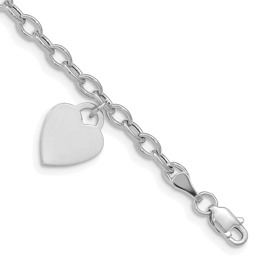 Lovely Rita's Bracelets No Engraving Needed 14k white gold heart link charm bracelet 8.5-inch, 10.5-mm width