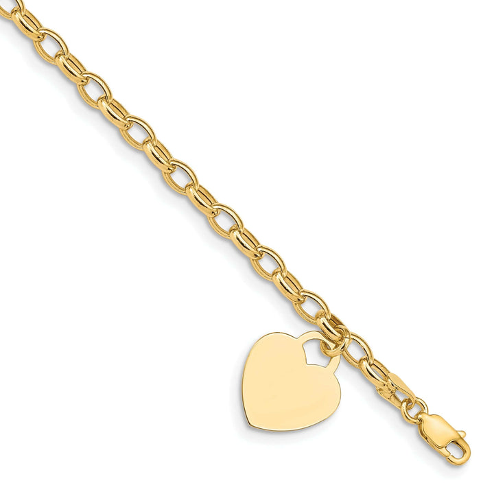 Lovely Rita's Bracelets No Engraving Needed 14k yellow gold heart link charm bracelet 7.5-inch, 15-mm width