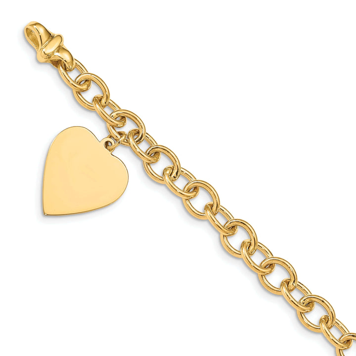 Lovely Rita's Bracelets No Engraving Needed 14k yellow gold heart link charm bracelet 7.5-inch length 17-mm width