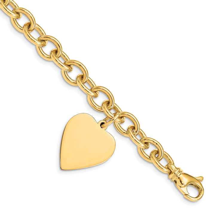 Lovely Rita's Bracelets No Engraving Needed 14k Yellow Gold Heart Link Charm Bracelet - 8.5in, 19mm Width