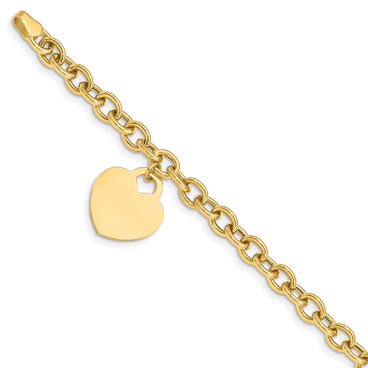 Lovely Rita's Bracelets No Engraving Needed 14k yellow gold  link bracelet dangle heart charm 7.25-inch, 15-mm width