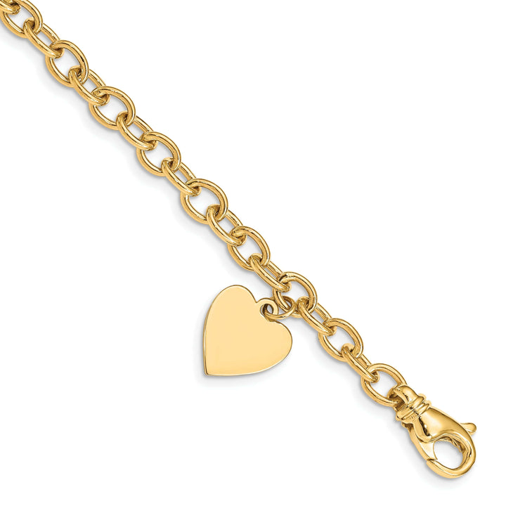 Lovely Rita's Bracelets No Engraving Needed 14k yellow gold link bracelet Heart charm Polished finish 7.5-inch