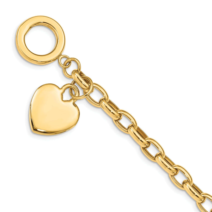Lovely Rita's Bracelets No Engraving Needed 14k yellow gold link bracelet with dangle heart charm 7.5-inch length