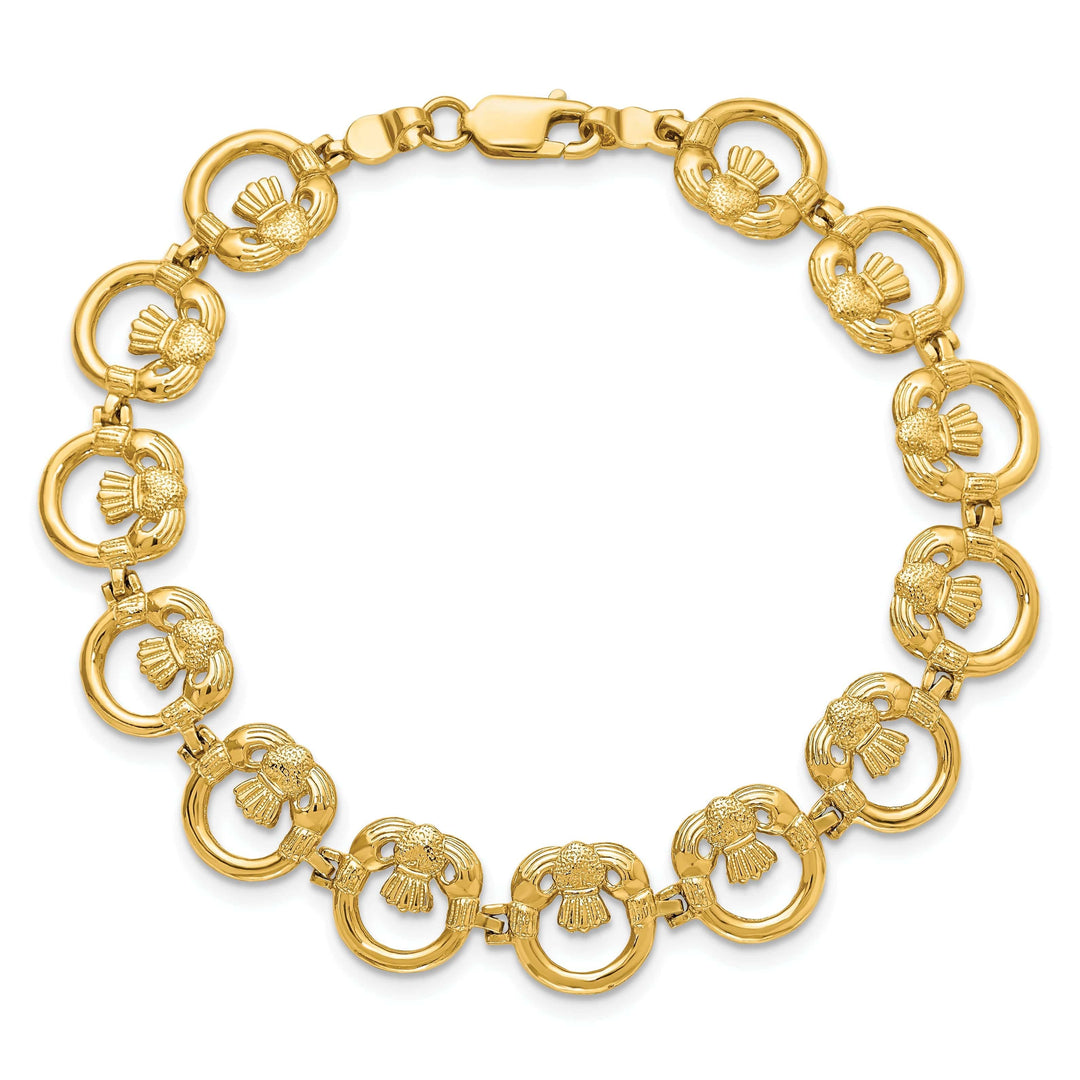 Lovely Rita's Bracelets Polished 14k Gold Claddagh Bracelet - 10.4mm Width, 7.25" Length