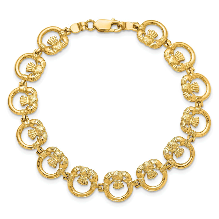 Lovely Rita's Bracelets Polished 14k Gold Claddagh Bracelet - 10.4mm Width, 7.25" Length