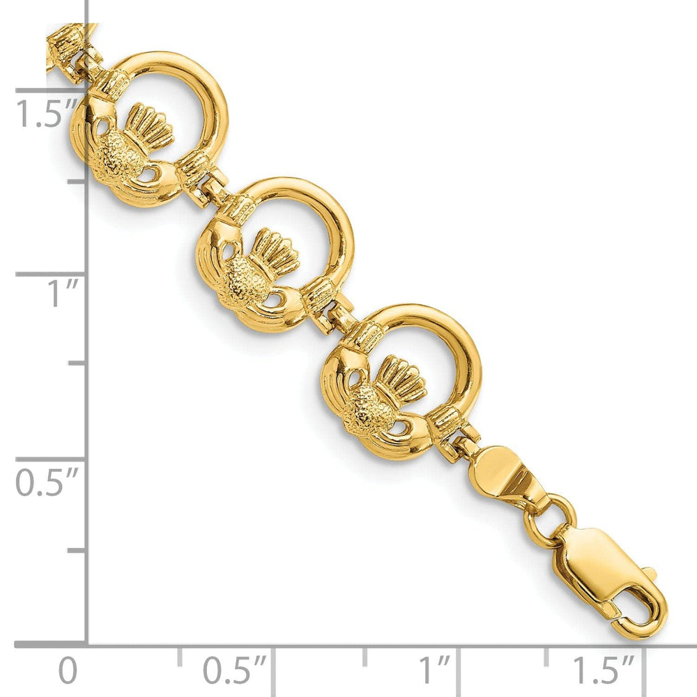 Lovely Rita's Bracelets Polished 14k Gold Claddagh Bracelet - 10.4mm Width, 7.25" Length