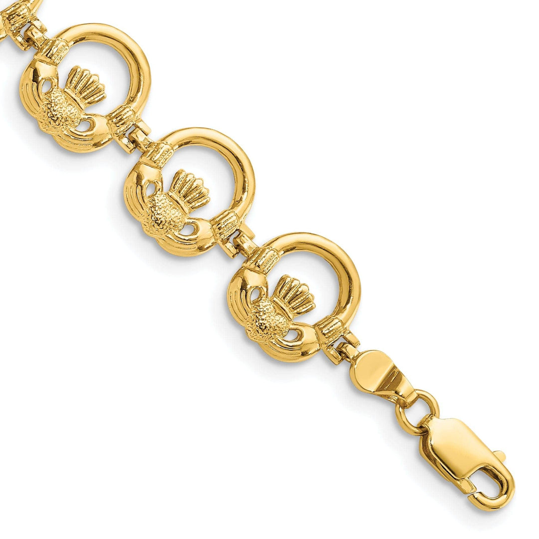Lovely Rita's Bracelets Polished 14k Gold Claddagh Bracelet - 10.4mm Width, 7.25" Length