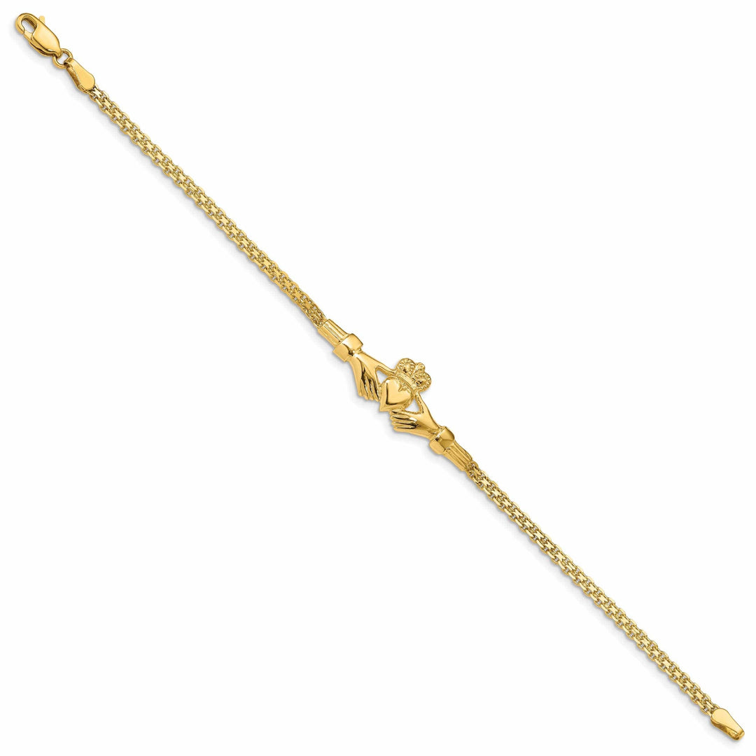 Lovely Rita's Bracelets Polished 14k Gold Claddagh Bracelet - 13-mm Width, 7-" Length