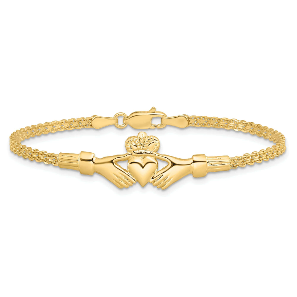 Lovely Rita's Bracelets Polished 14k Gold Claddagh Bracelet - 13-mm Width, 7-" Length