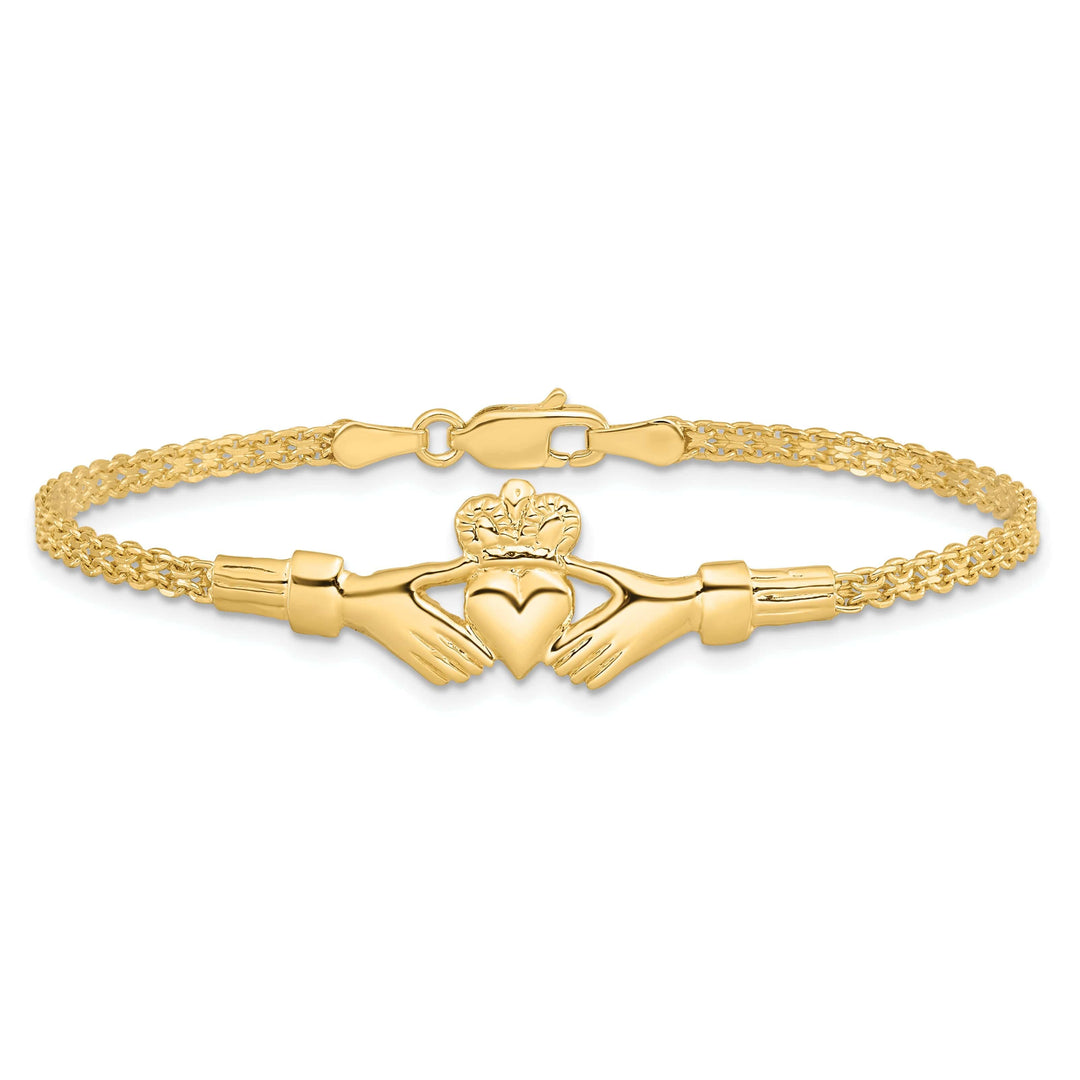 Lovely Rita's Bracelets Polished 14k Gold Claddagh Bracelet - 13-mm Width, 7-" Length