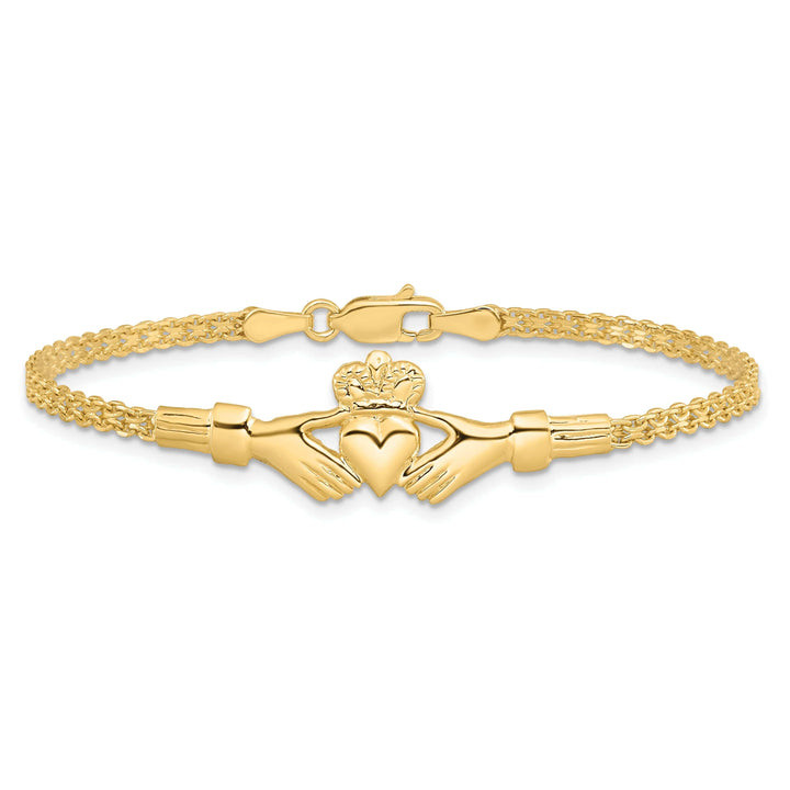 Lovely Rita's Bracelets Polished 14k Gold Claddagh Bracelet - 13-mm Width, 7-" Length