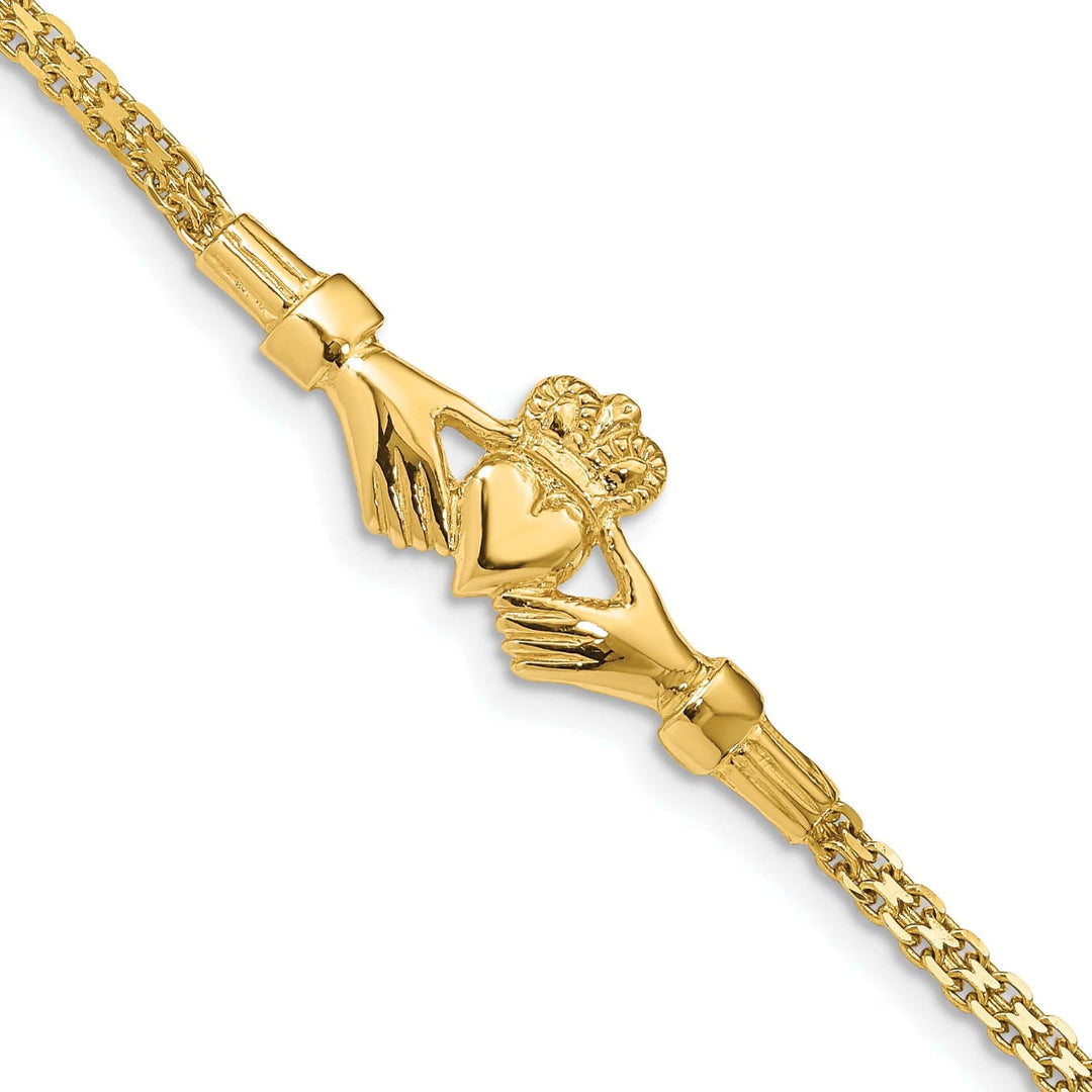 Lovely Rita's Bracelets Polished 14k Gold Claddagh Bracelet - 13-mm Width, 7-" Length