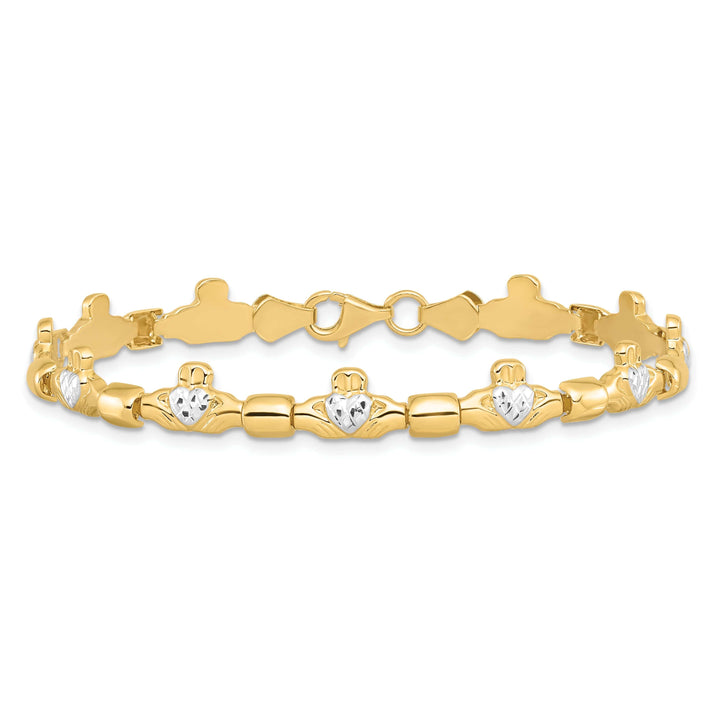 Lovely Rita's Bracelets Polished 14k Gold Claddagh Bracelet - 6-mm Width, 7.25" Length