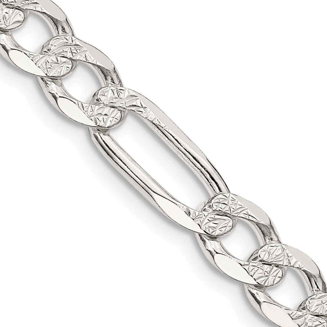 Lovely Rita's Bracelets Silver 7.00-mm Solid Pave Flat Figaro Chain