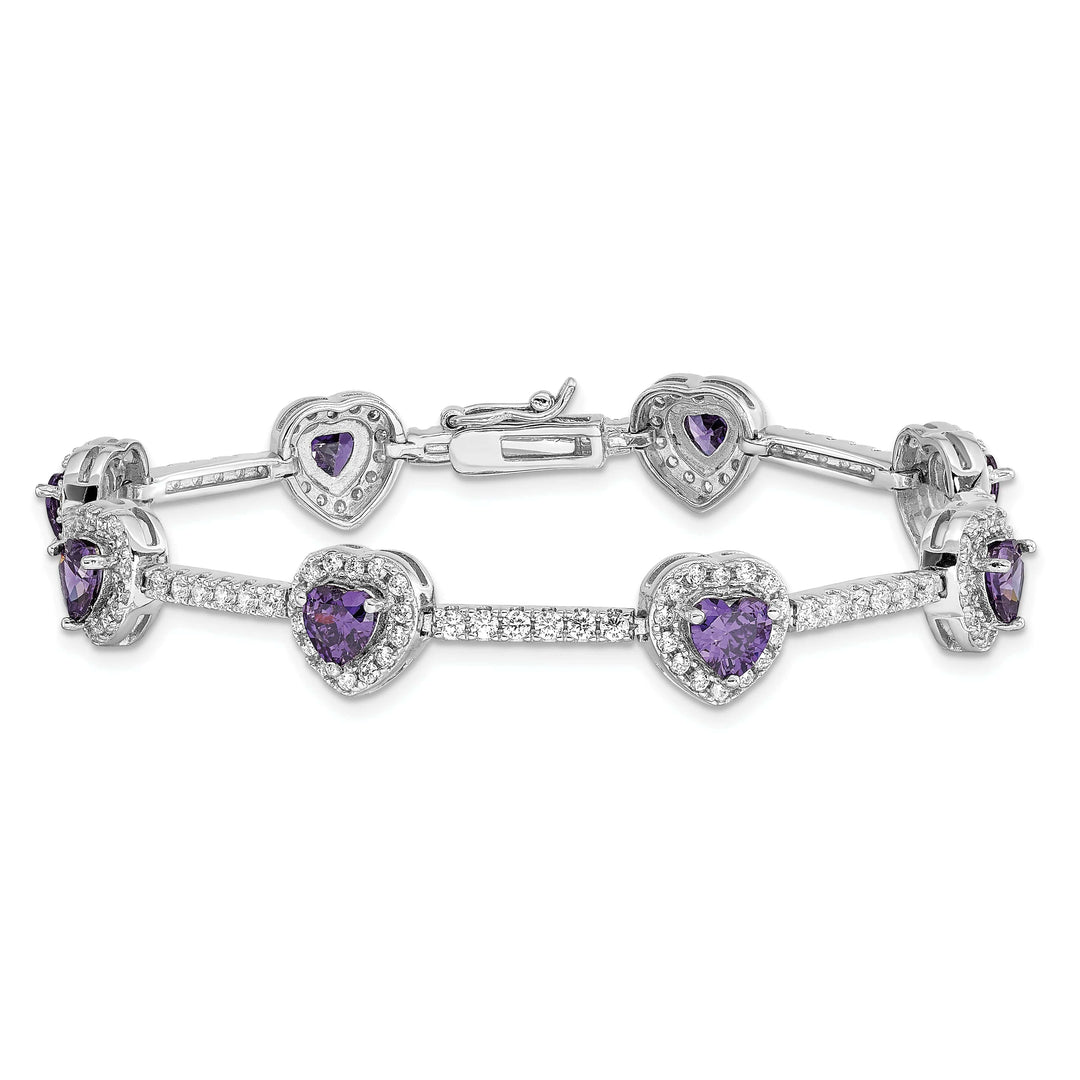 Lovely Rita's Bracelets Silver Amethyst and Clear C.Z Heart Bracelet