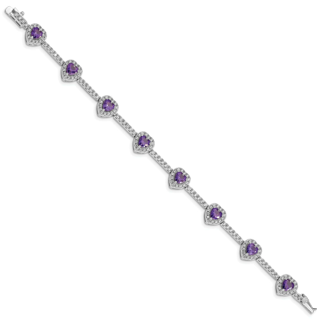 Lovely Rita's Bracelets Silver Amethyst and Clear C.Z Heart Bracelet