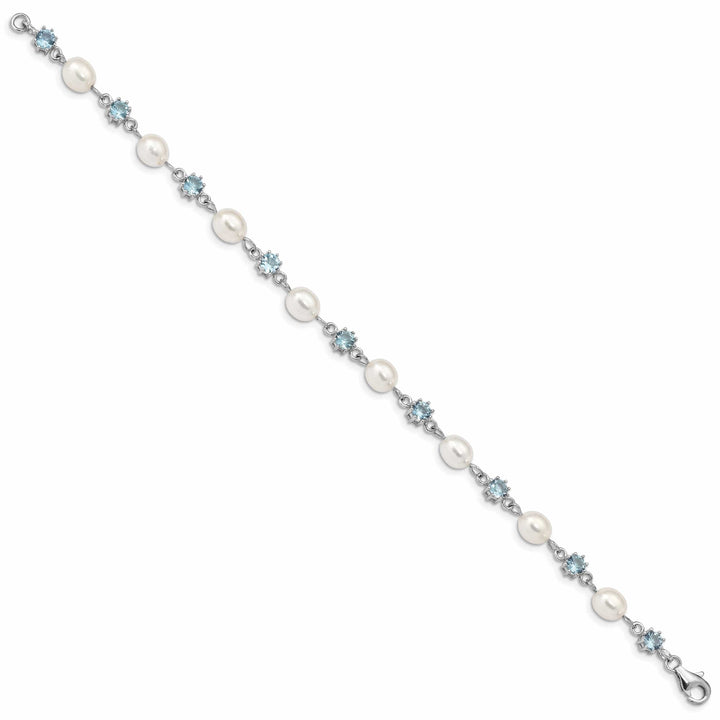 Lovely Rita's Bracelets Silver Blue C.Z Fresh Water Pearl Bracelet