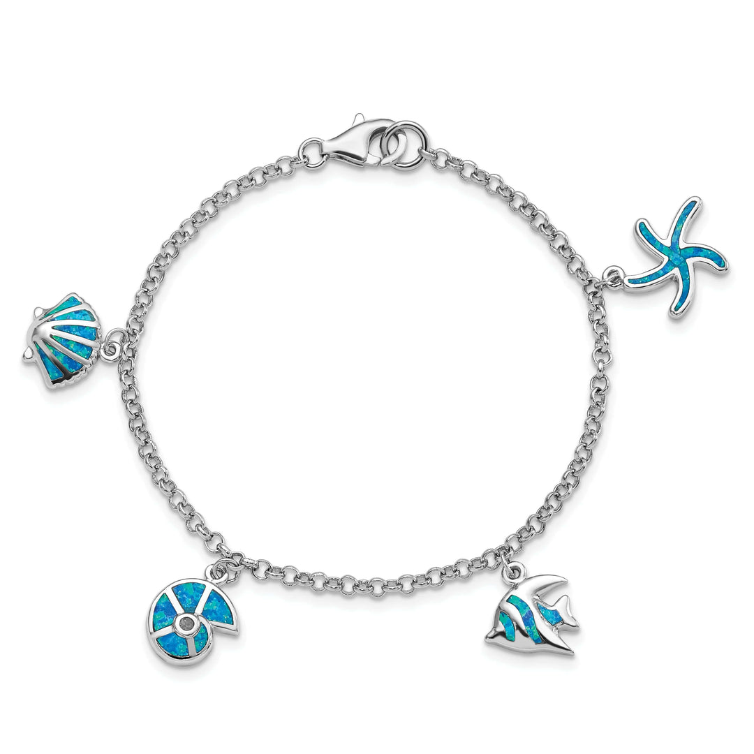 Lovely Rita's Bracelets Silver Blue Opal Fish And Shells Charm Bracelet