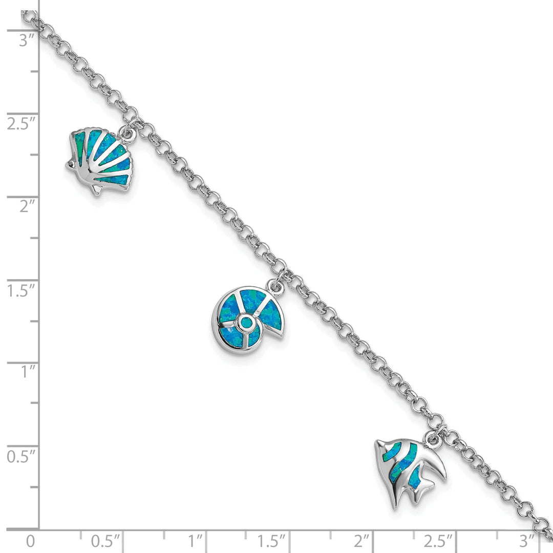 Lovely Rita's Bracelets Silver Blue Opal Fish And Shells Charm Bracelet