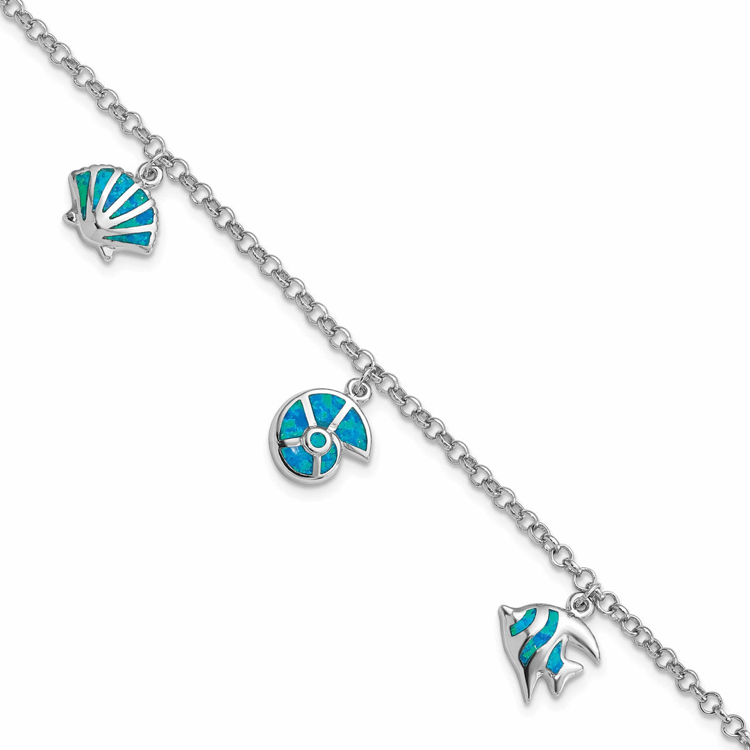Lovely Rita's Bracelets Silver Blue Opal Fish And Shells Charm Bracelet