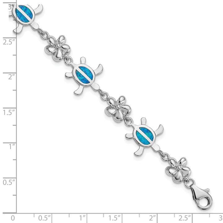 Lovely Rita's Bracelets Silver Blue Opal Inlay Tortoise Flower Bracelet
