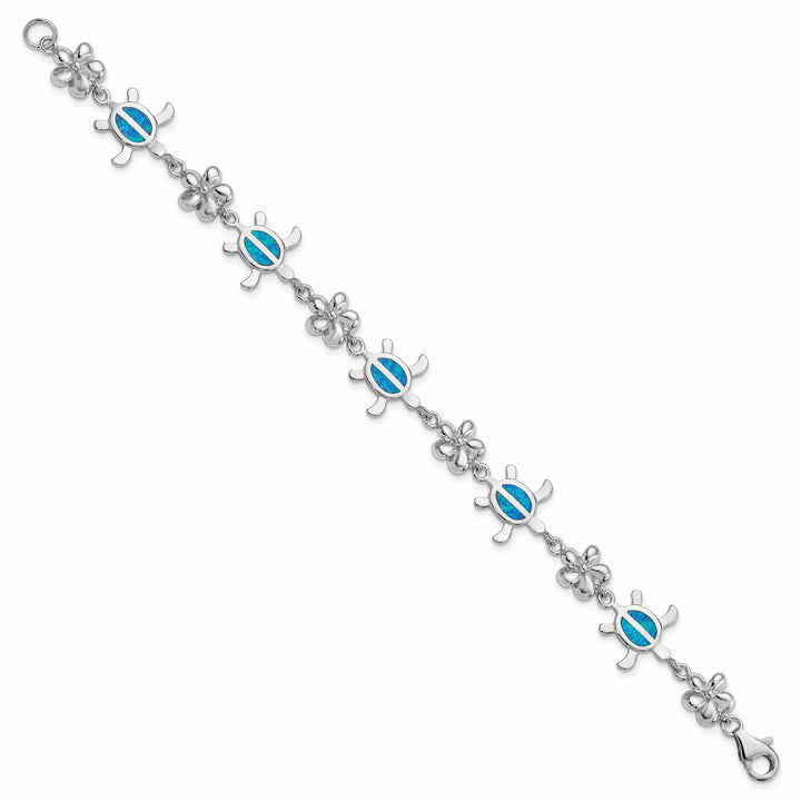 Lovely Rita's Bracelets Silver Blue Opal Inlay Tortoise Flower Bracelet