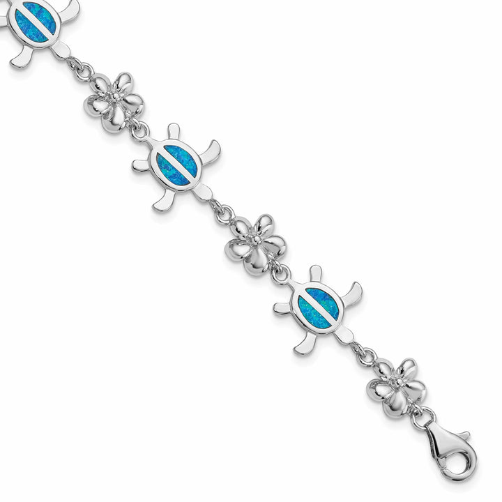 Lovely Rita's Bracelets Silver Blue Opal Inlay Tortoise Flower Bracelet