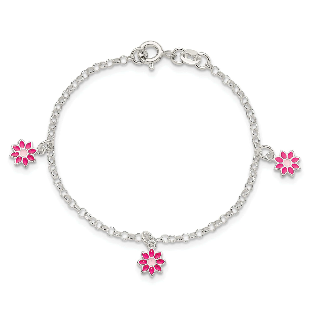 Lovely Rita's Bracelets Silver Children Enameled Dangle Flower Bracelet