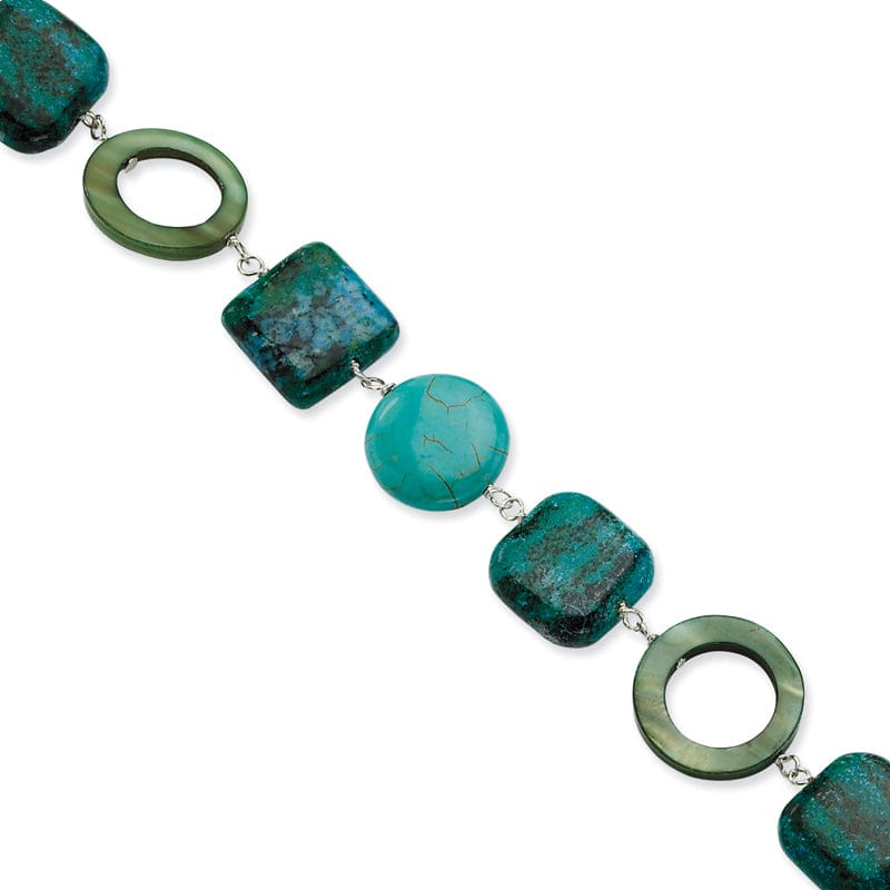 Lovely Rita's Bracelets Silver Chrysocolla Dyed Howlite Pearl Bracelet