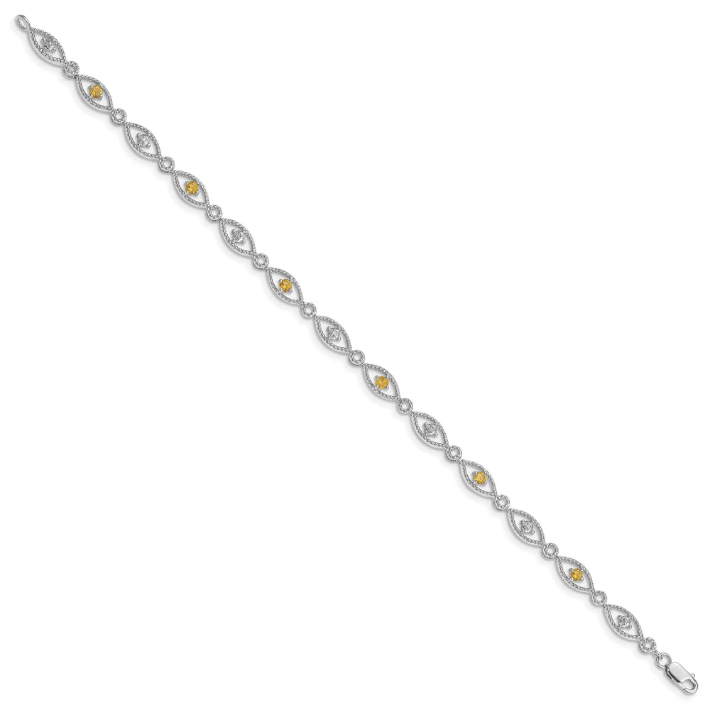 Lovely Rita's Bracelets Silver Citrine Gemstone Round Diamond Bracelet