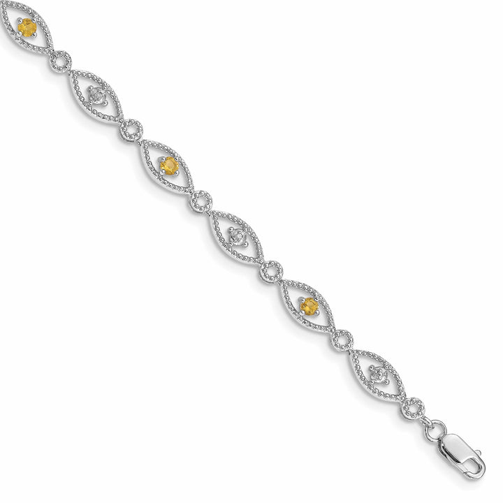 Lovely Rita's Bracelets Silver Citrine Gemstone Round Diamond Bracelet