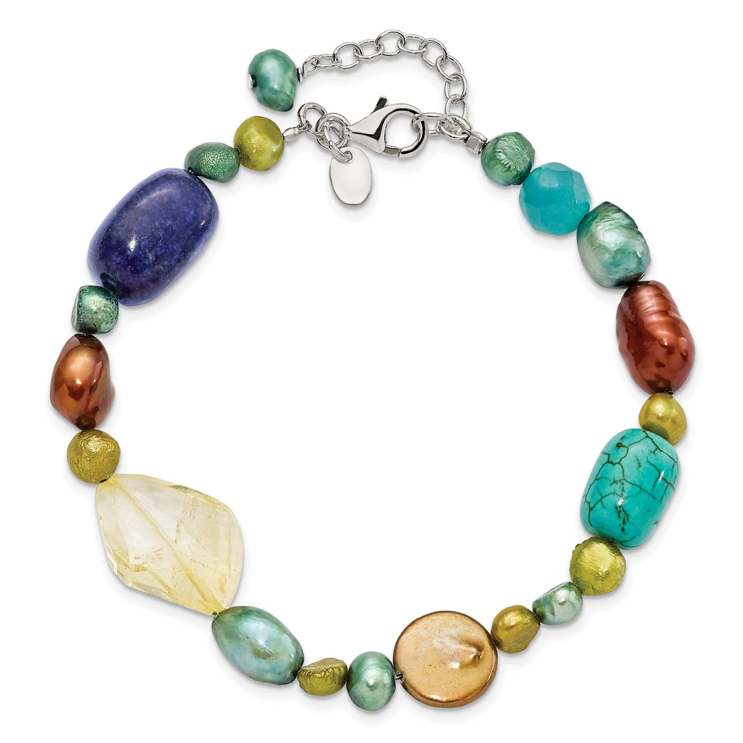 Lovely Rita's Bracelets Silver Citrine Lapis Dye Howlite Pearl Bracelet