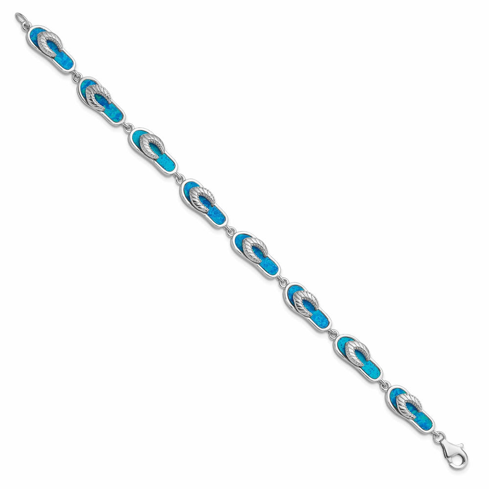 Lovely Rita's Bracelets Silver Created Blue Opal Inlay Sandal Bracelet