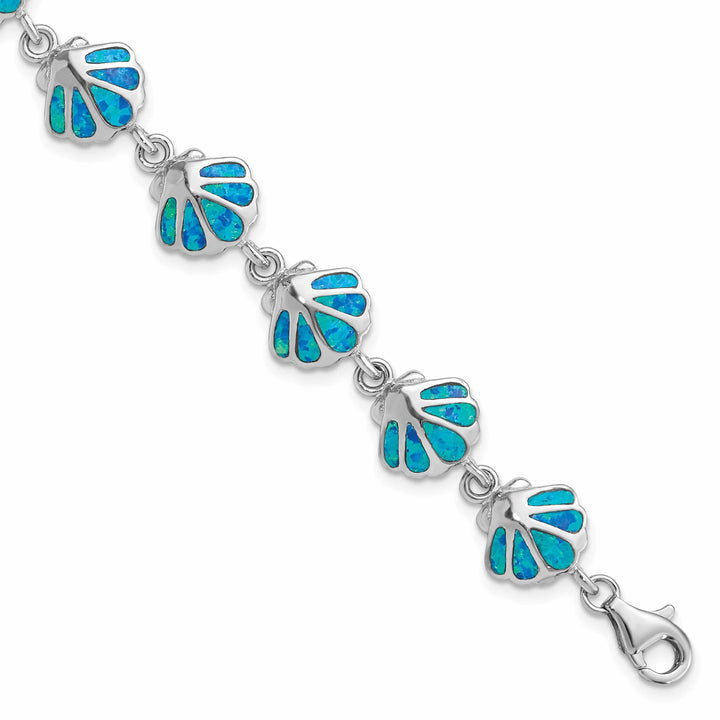Lovely Rita's Bracelets Silver Created Blue Opal Inlay Shell Bracelet
